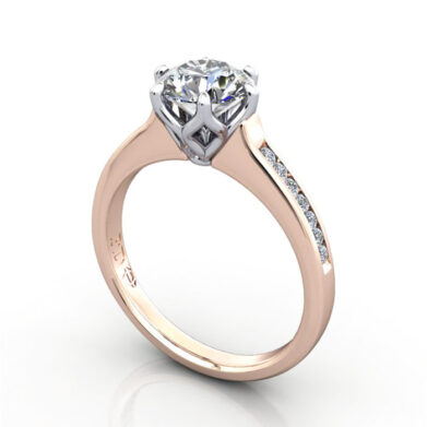 Thumb Round Brilliant Solitaire Accent Diamond Ring Rose Gold RSA3 3D