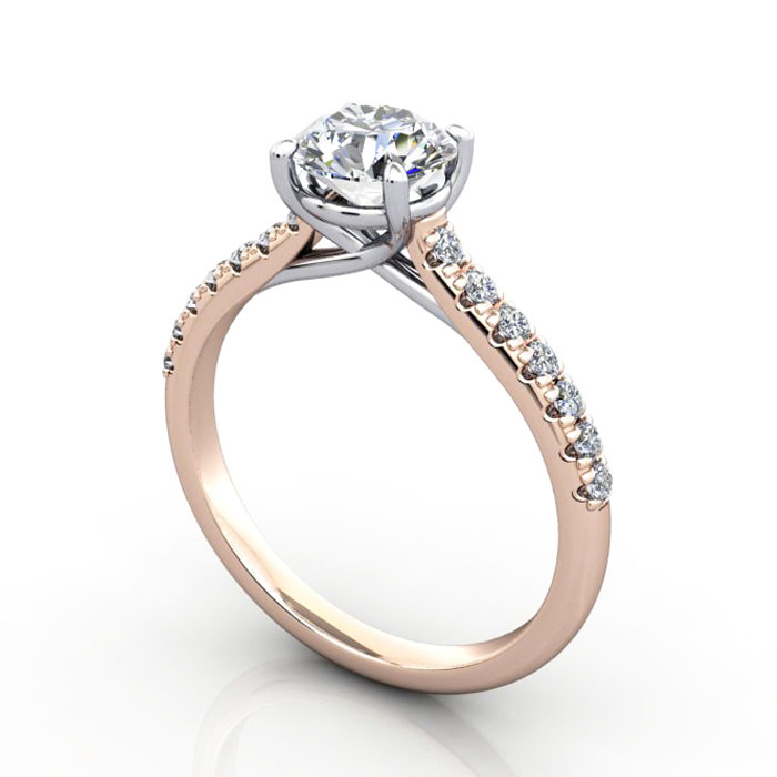 Thumb Round Brilliant Solitaire Accent Diamond Ring Rose Gold RSA44 3D