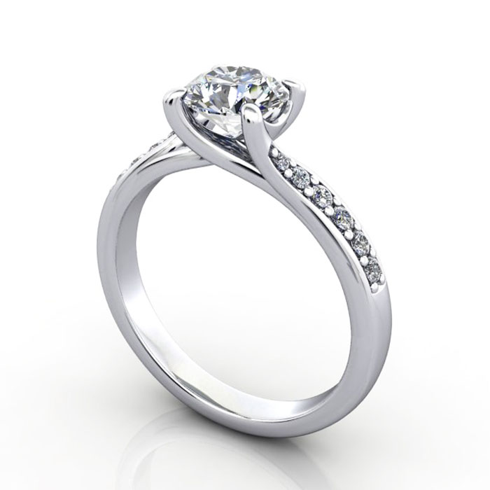 Thumb Round Brilliant Solitaire Accent Diamond Ring White Gold RSA10 3D