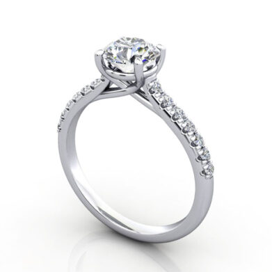 Thumb Round Brilliant Solitaire Accent Diamond Ring White Gold RSA44 3D