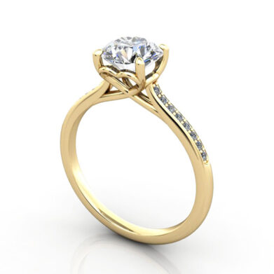 Thumb Round Brilliant Solitaire Accent Diamond Ring Yellow Gold RSA1 3D