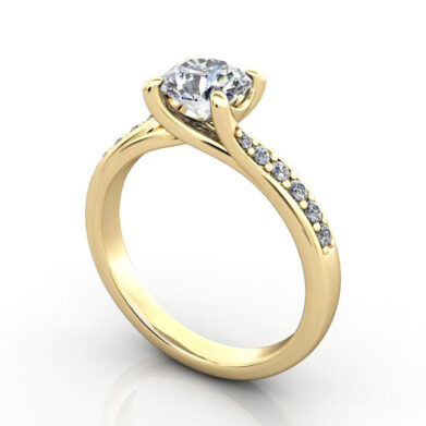 Thumb Round Brilliant Solitaire Accent Diamond Ring Yellow Gold RSA10 3D