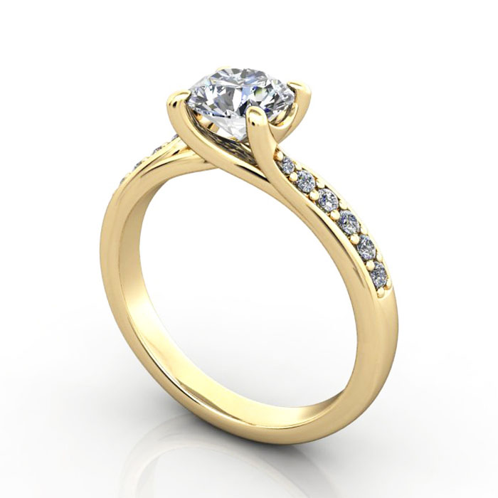 Thumb Round Brilliant Solitaire Accent Diamond Ring Yellow Gold RSA10 3D