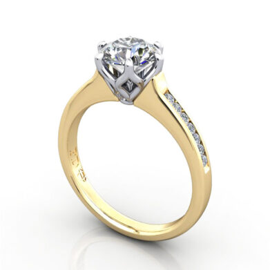 Thumb Round Brilliant Solitaire Accent Diamond Ring Yellow Gold RSA3 3D