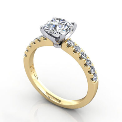 Thumb Round Brilliant Solitaire Accent Diamond Ring Yellow Gold RSA4 3D