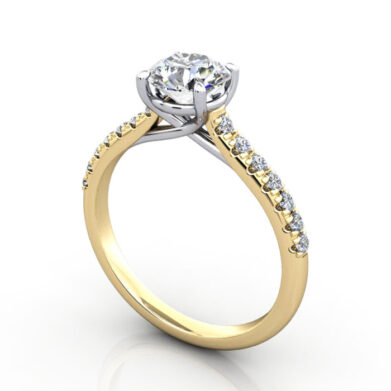 Thumb Round Brilliant Solitaire Accent Diamond Ring Yellow Gold RSA44 3D