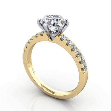 Thumb Round Brilliant Solitaire Accent Diamond Ring Yellow Gold RSA6 3D