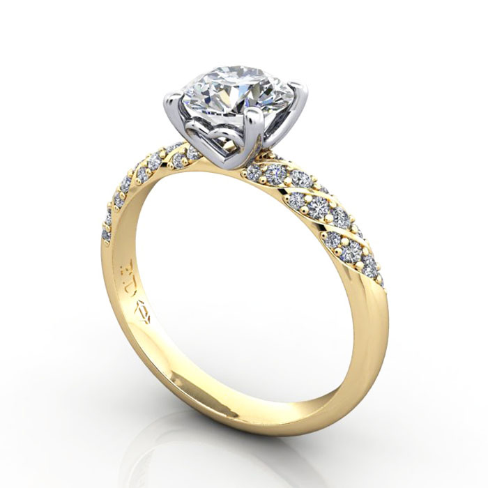 Thumb Round Brilliant Solitaire Accent Diamond Ring Yellow Gold RSA7 3D