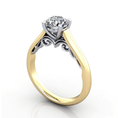 Thumb Round Brilliant Solitaire Diamond Ring Yellow Gold RS35 3D