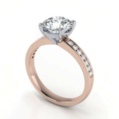 Thumb Round Solitaire Accent Diamond Ring Rose Gold RSA13 3D