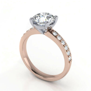Thumb Round Solitaire Accent Diamond Ring Rose Gold RSA14 3D