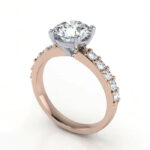 Thumb Round Solitaire Accent Diamond Ring Rose Gold RSA15 3D