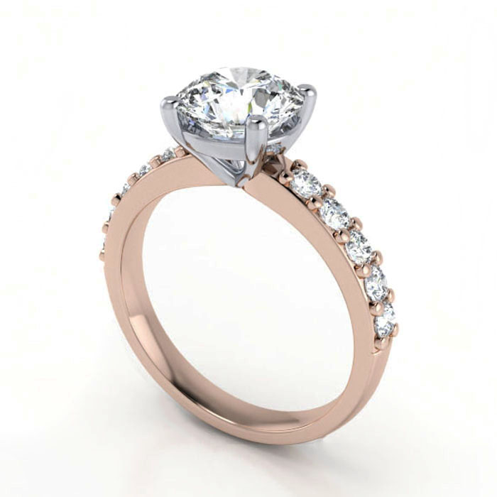 Thumb Round Solitaire Accent Diamond Ring Rose Gold RSA15 3D