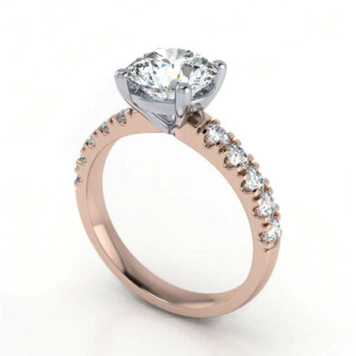 Thumb Round Solitaire Accent Diamond Ring Rose Gold RSA16 3D