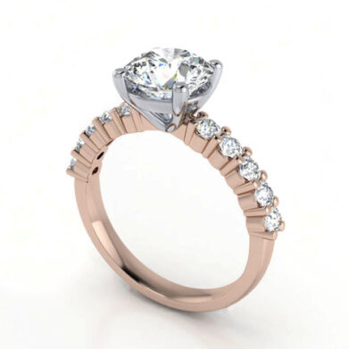Thumb Round Solitaire Accent Diamond Ring Rose Gold RSA18 3D