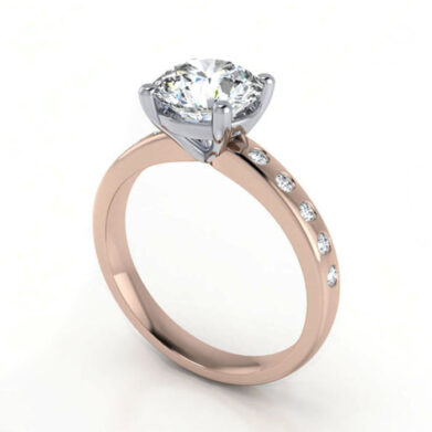 Thumb Round Solitaire Accent Diamond Ring Rose Gold RSA19 3D